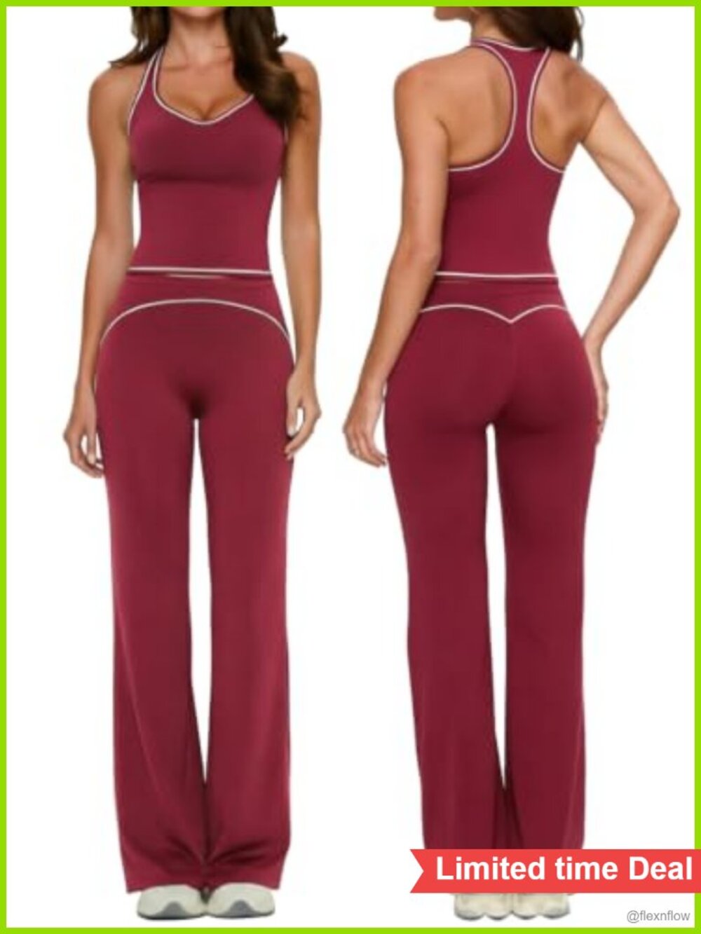 2 Piece Workout Set Racerback Padded Tank Top Flare Pants